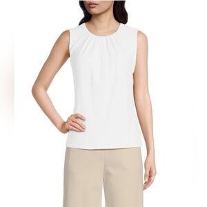 Calvin Klein Pleated Crewneck Sleeveless Blouse Women's Size 14 White
